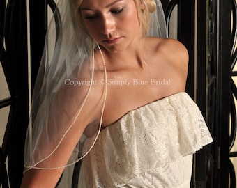 Two Tier Elbow Wedding Veil, Pearl Edge