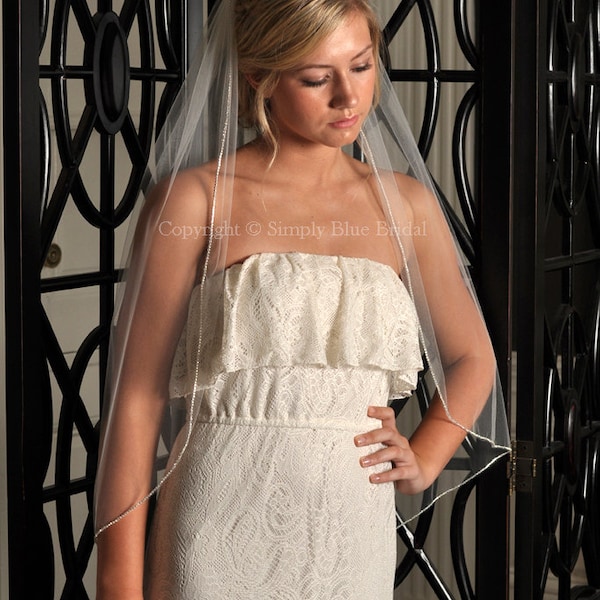 Crystal Rhinestone Fingertip Bridal Veil | Elegant Tulle, 36" L