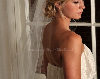 Veil - Elbow Length Veil with Raw Cut Edge - READY TO SHIP - Blush