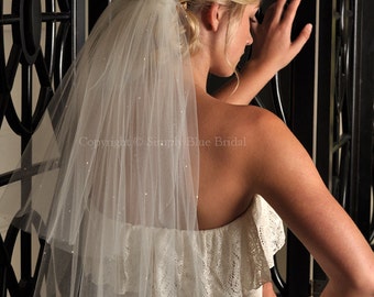 Two Tier Wedding Veil Elbow Length Veil with Scattered Swarovski Pearls - White, Diamond White, Ivory