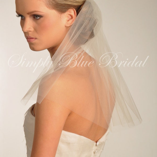 Shoulder Length Wedding Veil, Soft Cut Raw Edge Veil available in white, diamond White, Light Ivory, Ivory, Champagne or Blush