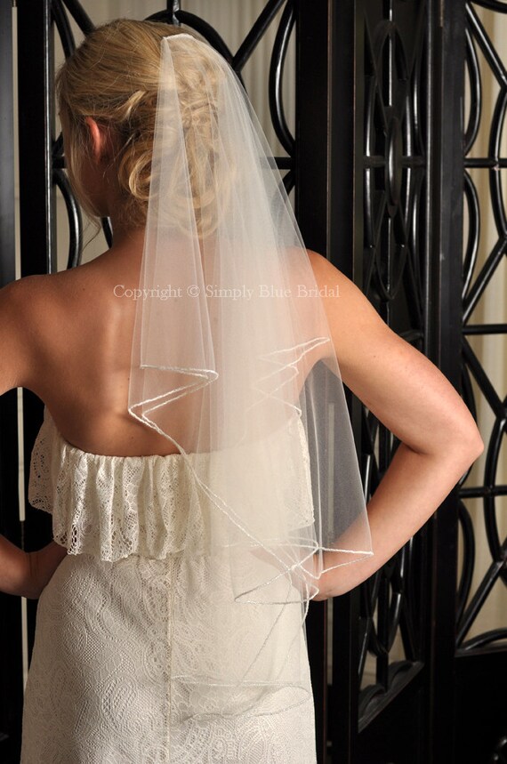 Cascading beaded edge veil Beaded Edge Wedding Veil, Waterfall Cascading Wedding Veil  main image 2