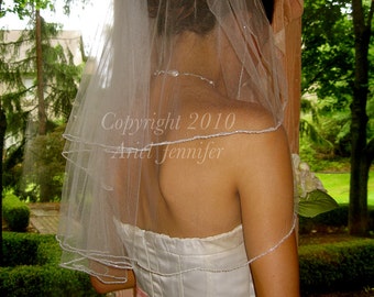 Two Tier Wedding Veil, Beaded Veil - Elbow Length