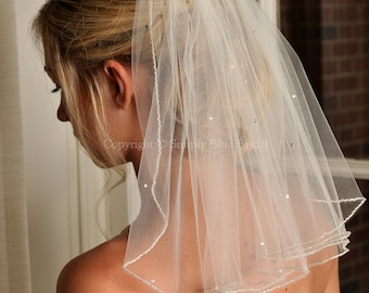 Bridal Veil with Beaded Edge and Scattered Swarovski Crystals - Short Veil - Shoulder Length Veil