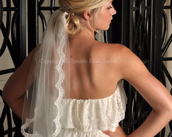 Lace Veil with Alencon Lace Trim - White, Light Ivory, Ivory, Blush, Champagne