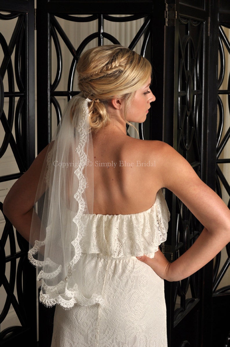 Lace Veil with Alencon Lace Trim White, Light Ivory, Ivory, Blush, Champagne image 1