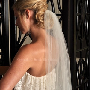 Bridal Veil, Swarovski Pearl Veil, Elbow Length Scattered Swarovski Pearls White, Diamond White, Light Ivory, Ivory image 2