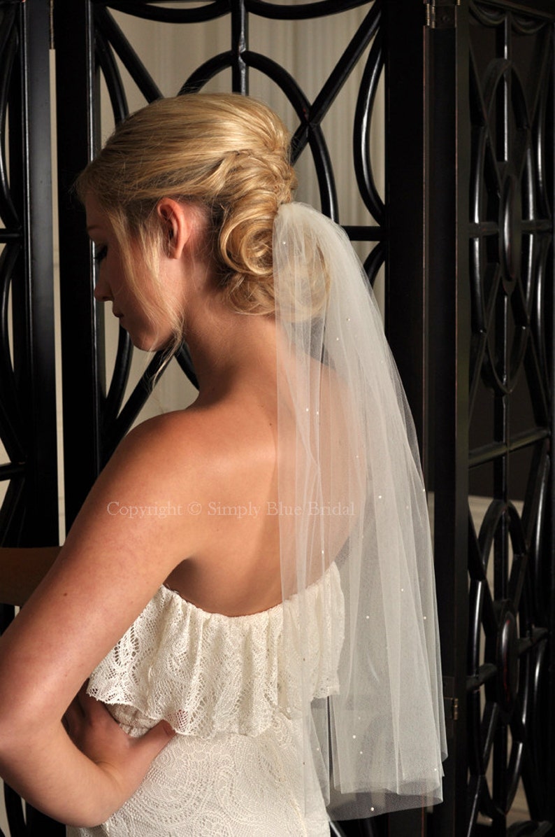 Bridal Veil, Swarovski Pearl Veil, Elbow Length Scattered Swarovski Pearls White, Diamond White, Light Ivory, Ivory image 2