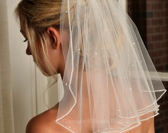 Pearl Bridal Veil, Beaded Edge, Swarovski Pearls, Shoulder Length
