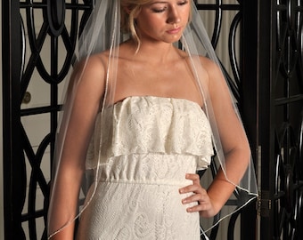 Bridal Veil - LIGHT IVORY Crystal Veil, Rhinestone Veil - Sample SALE - Fingertip Length Veil with Rhinestone Edge Trim