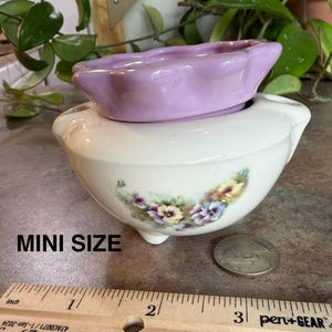 African Violet, MINI Size Self-Watering Ceramic 2 Piece Pot, Warm White with Pansy Decal & Lilac Insert