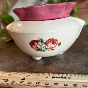 African Violet, SMALL Size Self-watering Ceramic 2 Piece Pot, White with Flower Decal & Mauve Insert