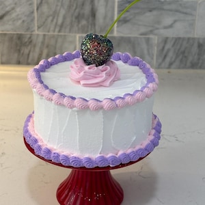 Fake party cake | fake birthday cake | Faux cake | purple and pink cake | Mini  cake | Small fake cake | Faux dessert | kitchen display