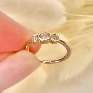 14k Gold Three Zircone Stone Ring Piercing,  Lobe Helix Rook Daith Nose Piercing Hinged Piercing, 8mm 10 mm Hoop Piercing, Birthday Gift
