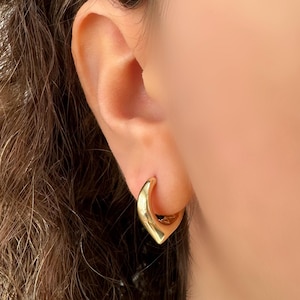 14k Solid Gold Chunky Drop Earring - Dainty Modern Dome Huggie Earring - Minimalist Oval Earring – Fine Jewelry for Women - Birthday Gift
