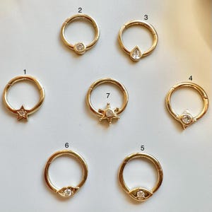 14k Solid Gold Star Drop Kreis Lippe Piercing, handgemachte moderne Klapp Hoop Daith Helix Tragus, Dainty Septum Nase Körper Ring Piercing