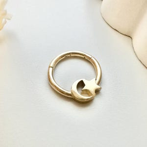 14K Solid Gold Moon and Star Piercing – Dainty Celestial Cartilage Earring for Helix, Tragus, Conch, Daith – Birthday Gift