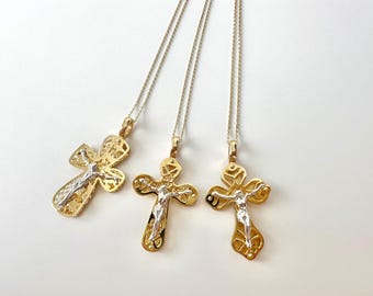 14k Gold Crucifix Pendant: Handmade Christian Cross Necklace