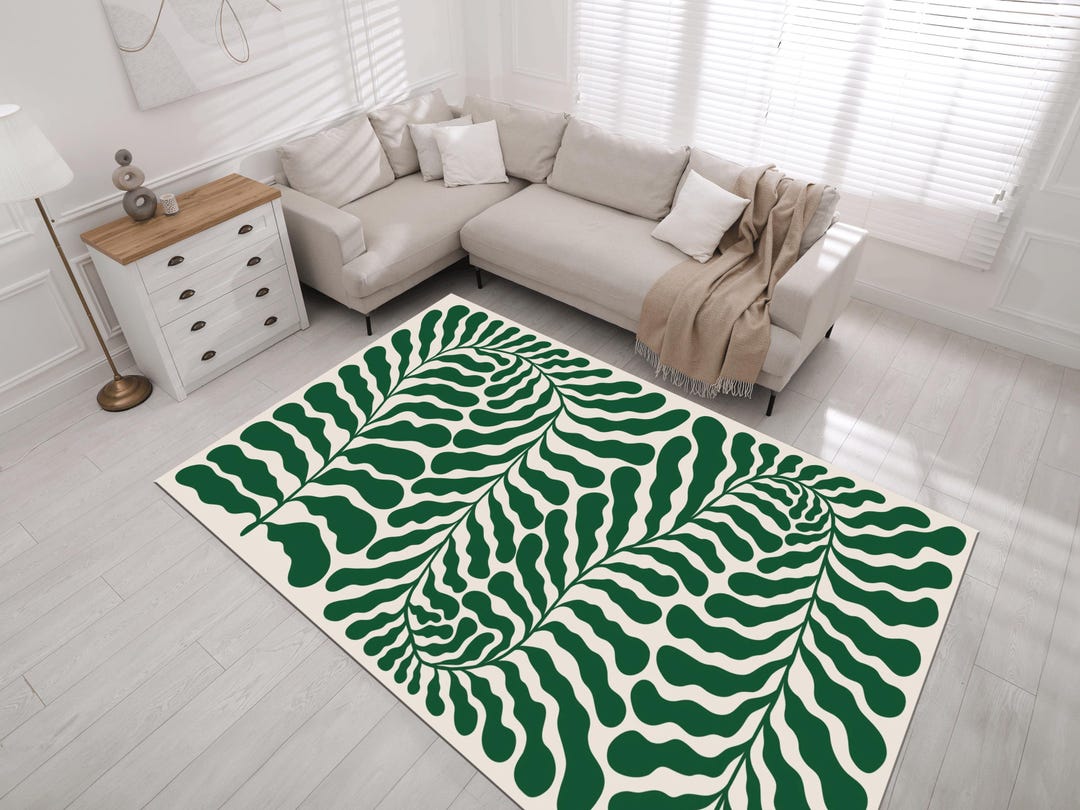 Green Leaf Rug, Minimalist Rug, Botanical Rug, Modern Leaf Rug ...