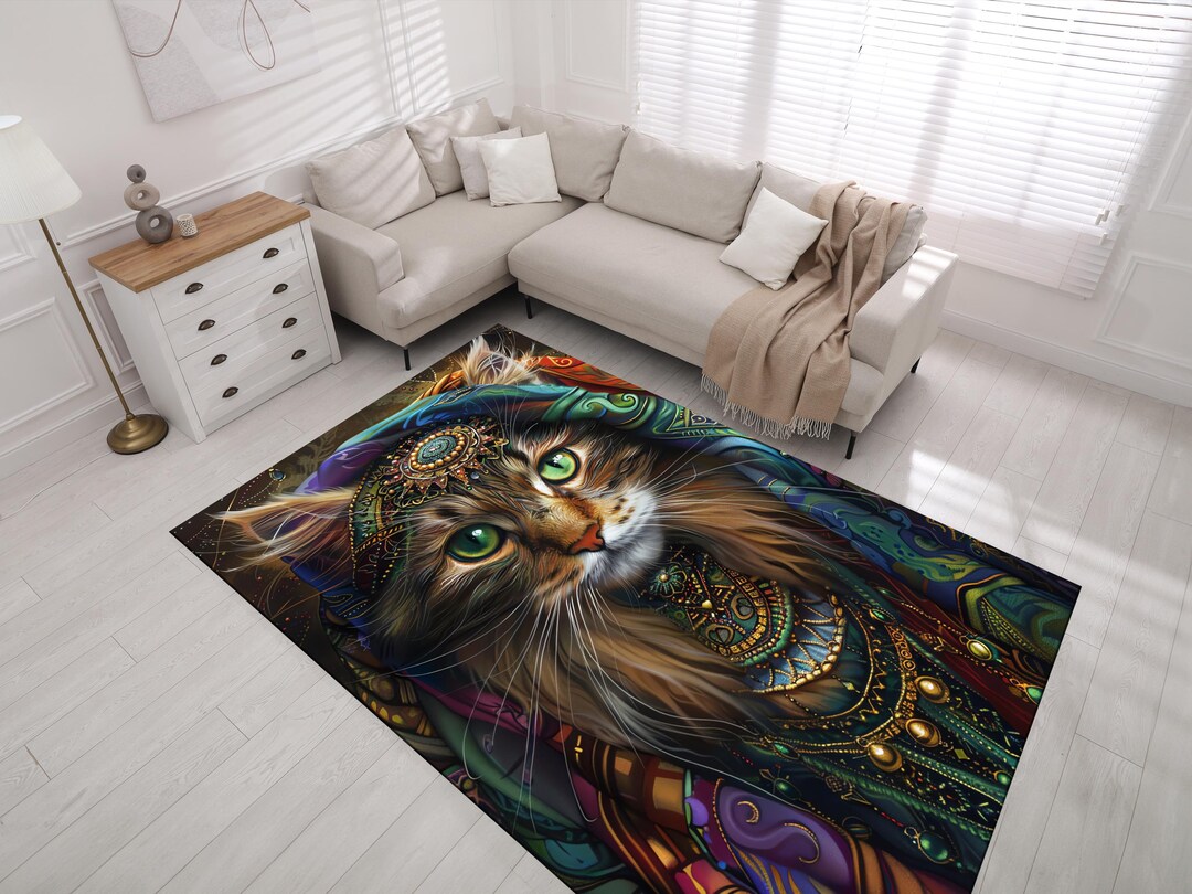 Jeweled Rug Animal Rug, Home Rug, Popular Rug, Gift Rug, Bohemian Rug, Mystical Cat ...