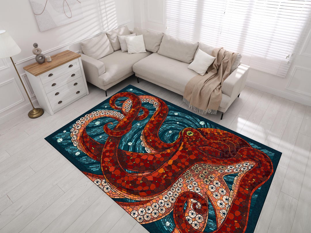 Octopus Area Rug: Vibrant Animal Pattern, Non-slip Base - Etsy