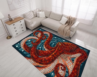 Octopus Area Rug: Vibrant Animal Pattern, Non-Slip Base