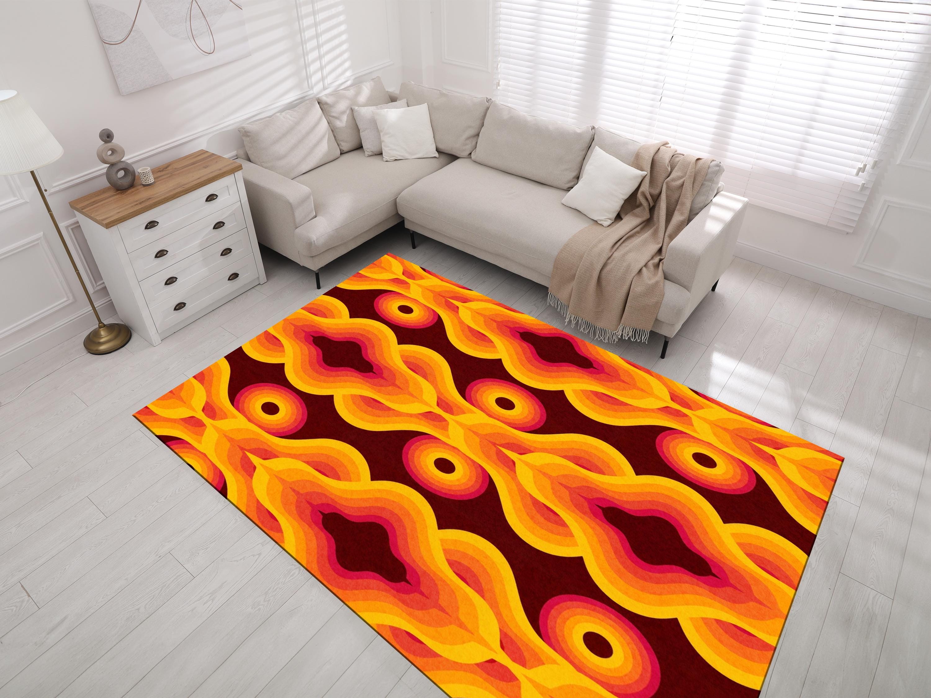 オレンジのレトロスタイルエリアラグ：花柄 - Etsy 日本