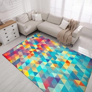Colorful Geometric Marble Pattern Rug: Modern Home Decor