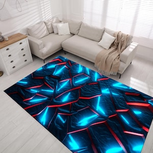 Gamer Room Rug: Abstract Neon Design, Non-Slip Base