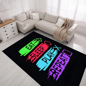 Gamer Rug: Colorful Game Room Decor, Non-Slip Base