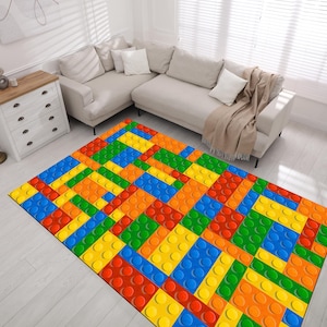 Colorful Building Blocks Rug, Building Blocks Rug, Kids Rug, Kids Room Rug, Colorful Plastic Building Blocks Washable Rug, Non-Slip Area Rug
