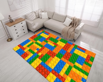 Building Blocks Kids Rug: Colorful Playroom Decor, Non-Slip