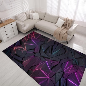Gamer Room Rug: Abstract Geometric Design, Colorful Accents