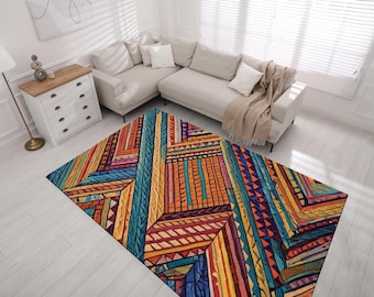 Abstract Colorful Rug: Trippy Art Decor, Non-Slip Base