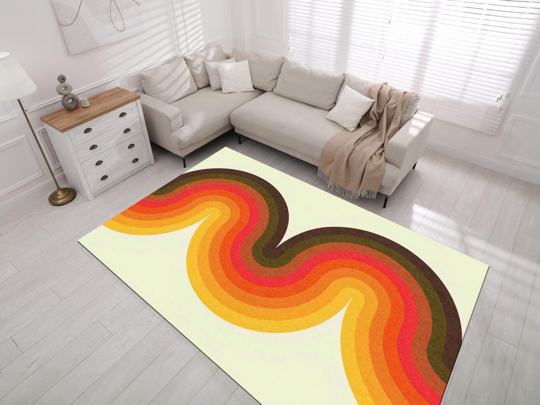 Retro Style Rug, Vintage Rug, Black and Orange 70s Rug, Living Room Rug — free download