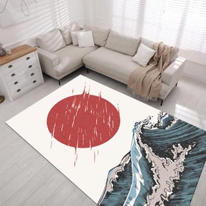 Japan Rug, Flag Rug, Japanese Art Rug, Japan Sea Rug, Floral Rug, Japan View Rug, Ocean Pattern Rug, Japanese Themed Rug, Home Rug