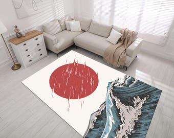 Japanese Flag Rug: Ocean Wave Art, Non-Slip Home Decor