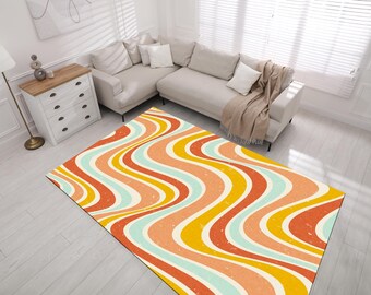 Tapete retrô com listras onduladas dos anos 70: decoração geométrica moderna de meados do século