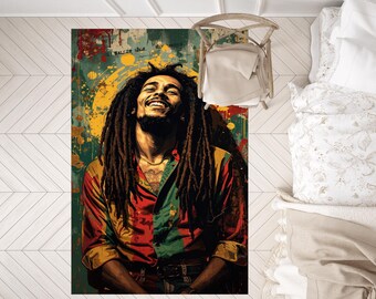 稀少 BOB MARLEY ボブ・マーリー　ラグ　カーペット　絨毯　レゲエ ボブ・マーリー ラグ、レゲエ アート ラグ、ポップ アート ラグ
