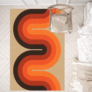 Black and Orange Wavy 70s Style Rug: Retro Decor - Etsy