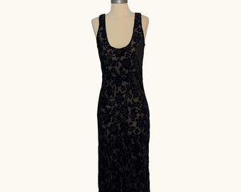 90s Black Burnout Velvet Dress