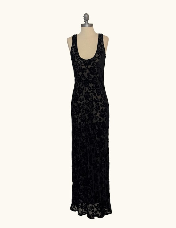 90s Black Burnout Velvet Dress