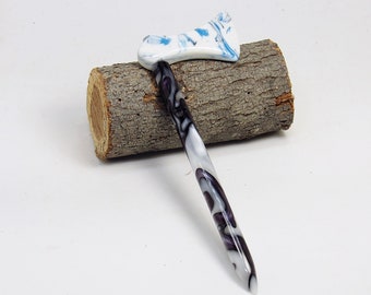 Acrylic Hair Stick - Hair Axe - Hildr Hair Stick - Frostbite and Purple Purple - No 212