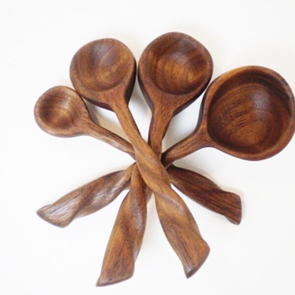 Wood Measuring Spoon Set - Black Walnut - Hand Carved - No 22