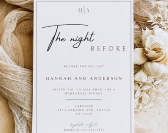 The Night Before Minimalist Rehearsal Dinner Invitation, Modern Elegant Invite (Digital Download)