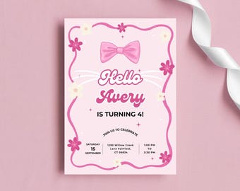 Cute Kitty Birthday Invitation, Editable Canva Template, Pink Kawaii Cat Party Invite, Printable Girls Birthday Digital Download