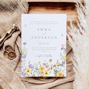 Summer Wildflower Wedding Invitation, Field Flowers Invite, Garden Flowers Wedding Invitation, Spring Floral Printable Template Elegant