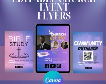 9 bearbeitbare Kirchenveranstaltungsflyer | Canva Vorlagen für Jugendnacht, Wiederbelebung, Bibelarbeit + Mehr