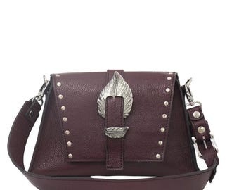 Handmade Burgundy Leather Bag, Genuine Leather Purse, Silver Hardware, Zipper Closure, Elegant Everyday Shoulder Bag