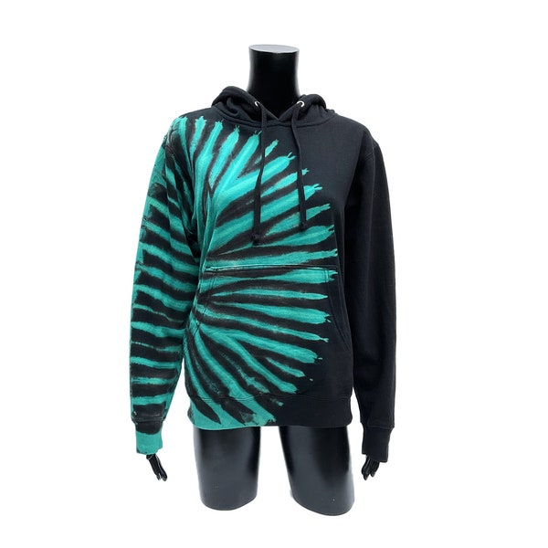 Black & Jade Green, Adult Tie Dye Hoodie, Women's Unisex Warm Cotton Pullover, Cotton Sweatshirt, Hippie Clothing